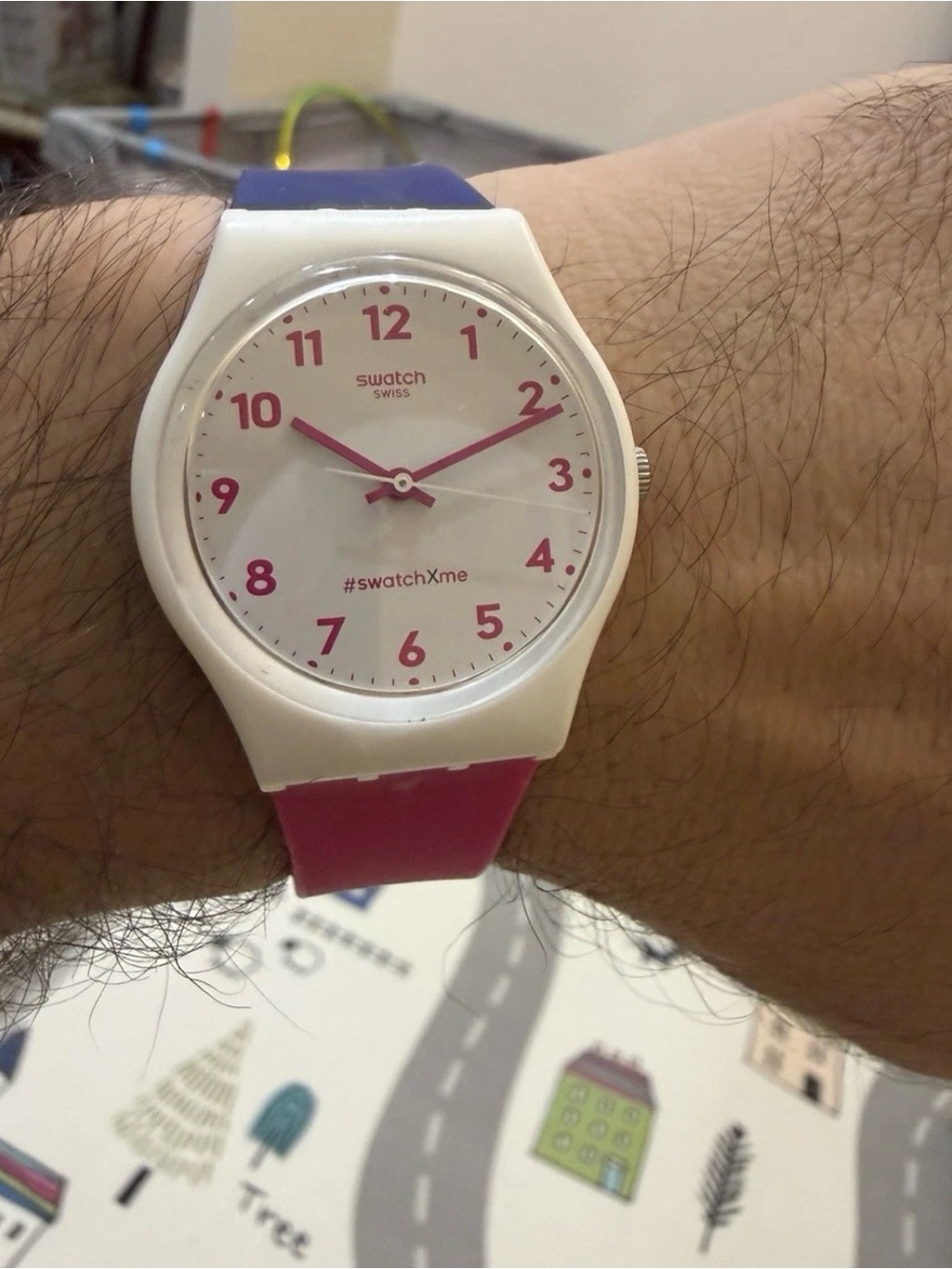 Swatch Gent IN THE BLOCK Men's Women's Watch 34mm White Pink Blue SO28W400